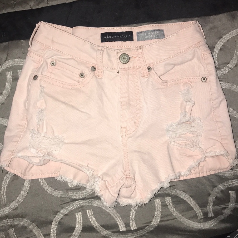 Aeropostle High Waisted Denim Shorts in Light Pink